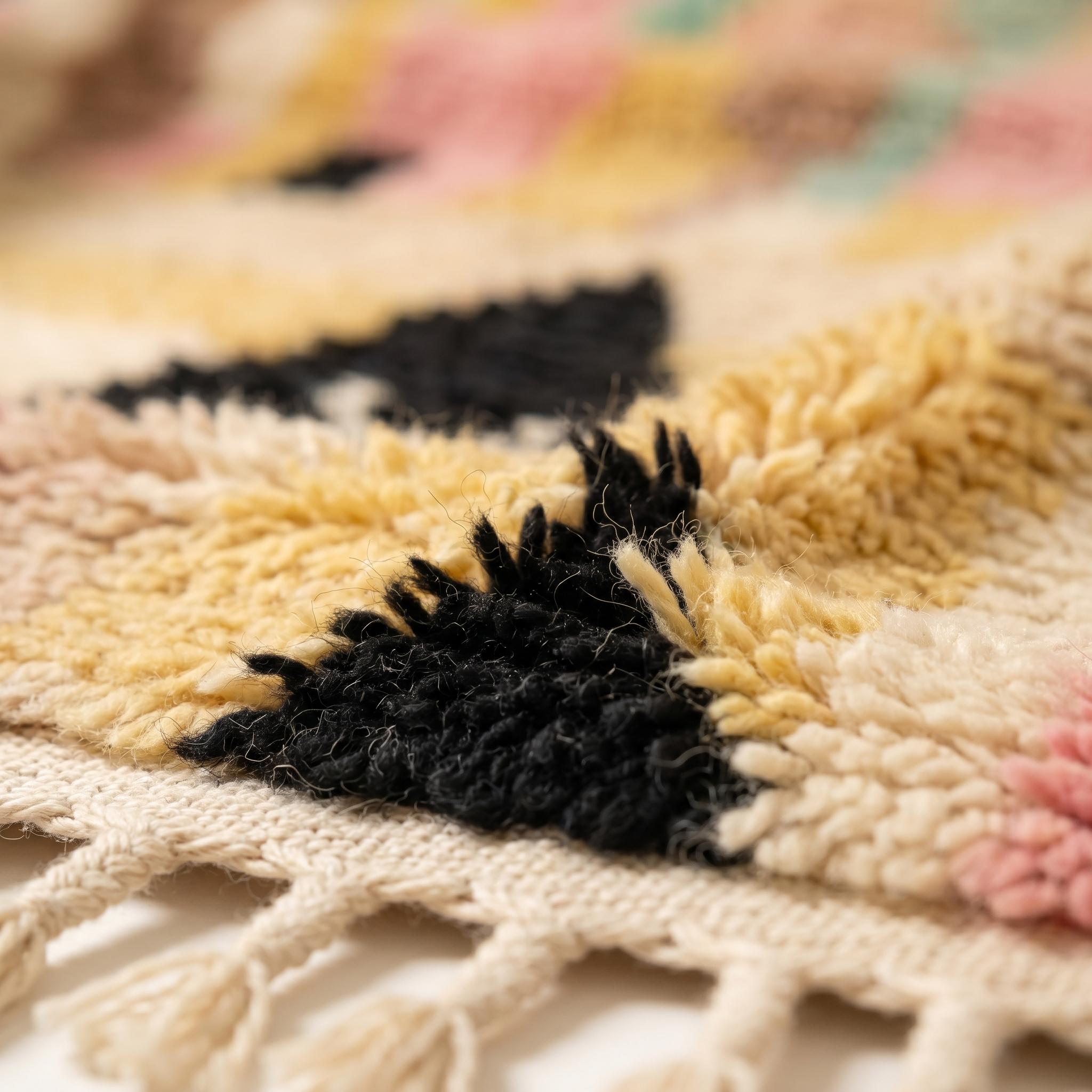 Boujaad Rug - Ivory Teal Multicolor Wool Rug - Handmade Abstract Vertical Rug - One of a Kind Boho Berber Carpet