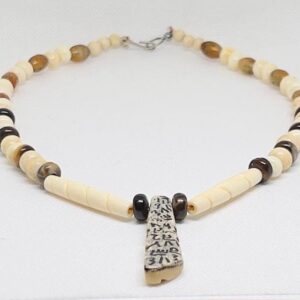 Antique African Bone Necklace: Wolf Fang Talisman, Tribal Jewelry