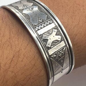 Sterling Silver Tuareg Cuff Bracelet: Hand-Engraved Berber Tribal Bangle, Boho Ethnic African Hammered Jewelry