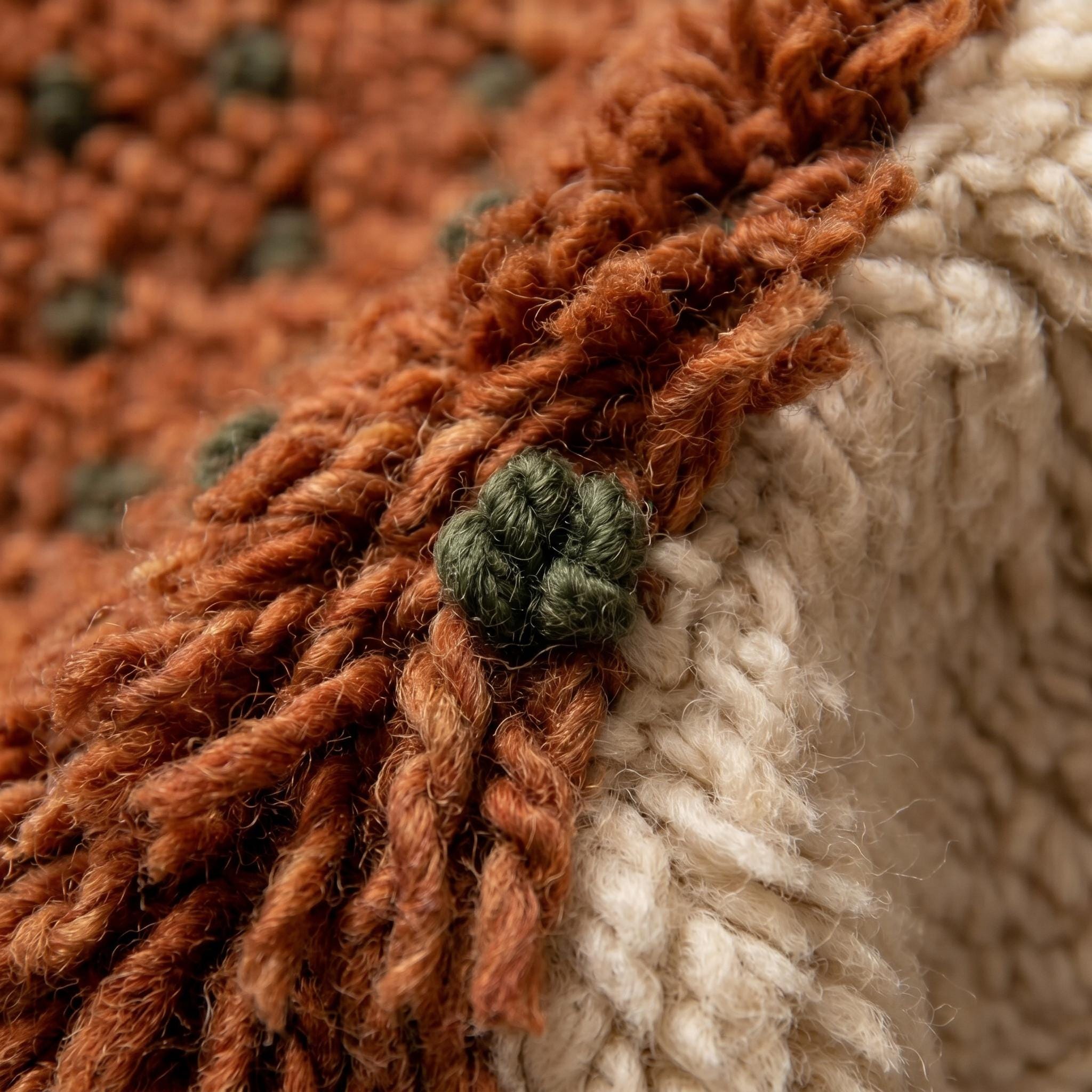 Boujaad Rug - Terracotta Sage Green Wool Rug - Handmade Abstract Art Rug - Earthy Boho Area Rug - Berber Carpet - Multiple Sizes