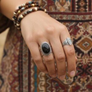 Handmade Sterling Silver Onyx Ring: Tuareg Berber Jewelry, Size 8