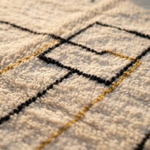 Berber Ivory Architectural Wool Rug, Black Grid Line Beni Ourain Carpet, Bauhaus Modern Shag Home