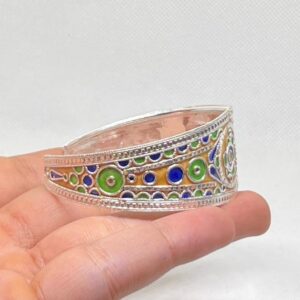 Kabyle Berber Enamel Sterling Silver Cuff: Tribal African Amazigh Bracelet