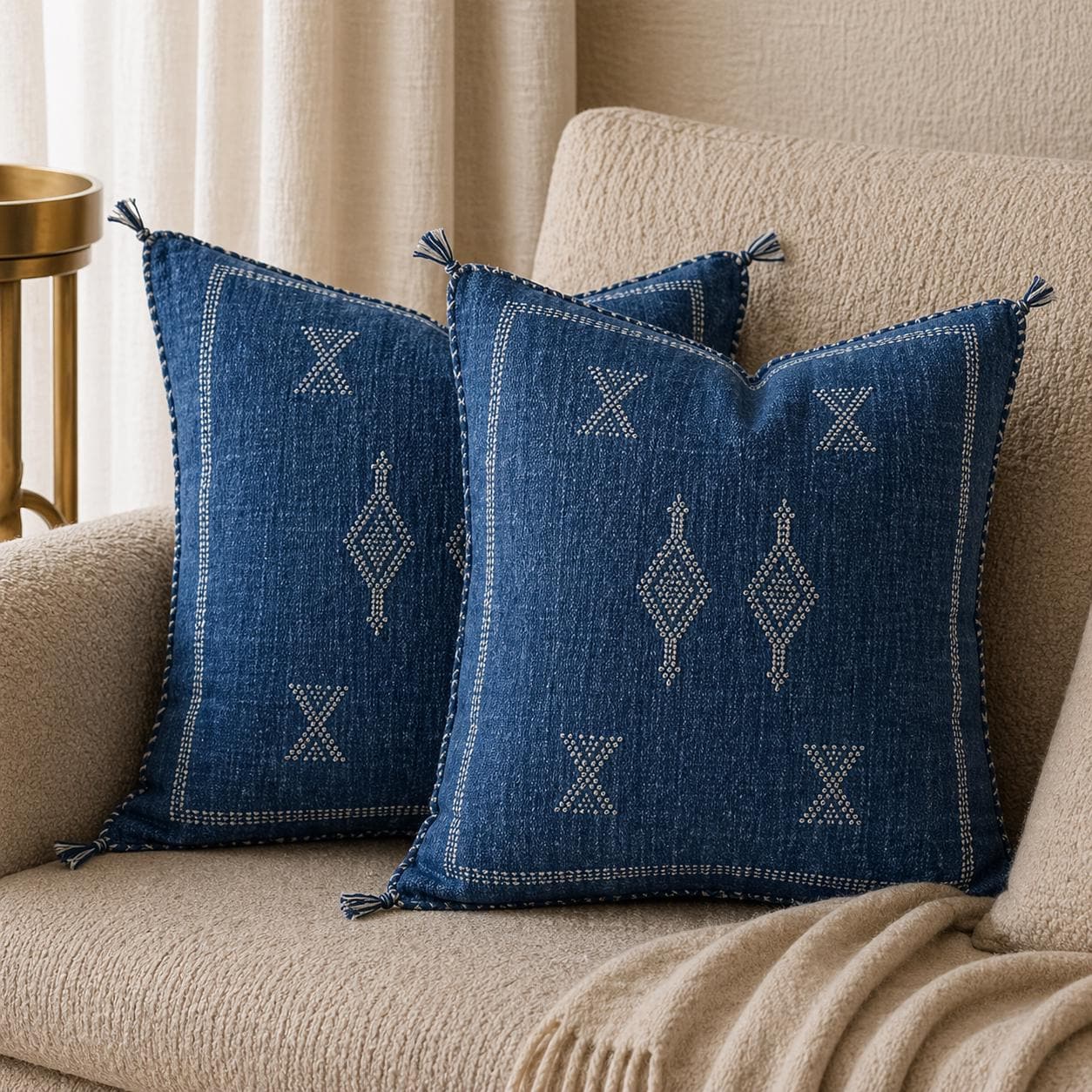 Berber Blue Cactus Silk Handmade Sabra Cushion Pillow