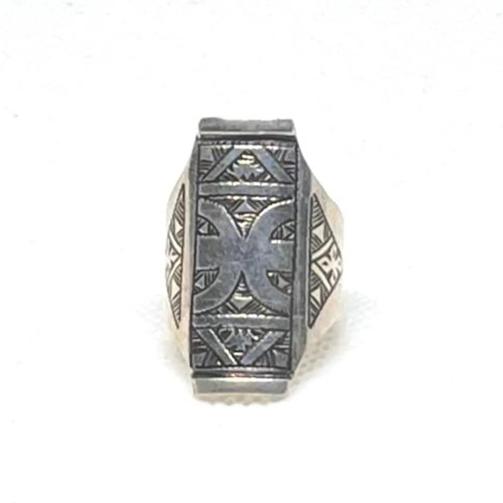 Handmade Sterling Silver Berber Ring: Tribal Yaz Symbol, Size 8