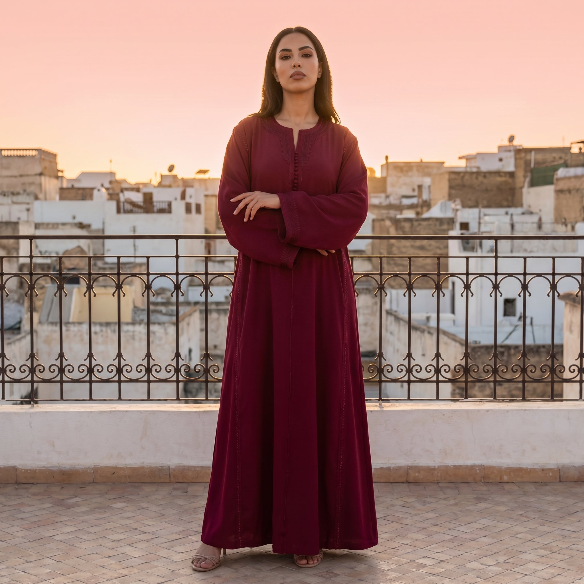 rouge Kaftan - Fluid Sfifa Embroidery Ceremony Style