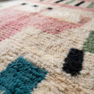 Boujaad Rug - Ivory Pink Abstract Wool Rug - Handmade Art Rug - Pastel Boho Area Rug - Colorful Berber Carpet - Multiple Sizes