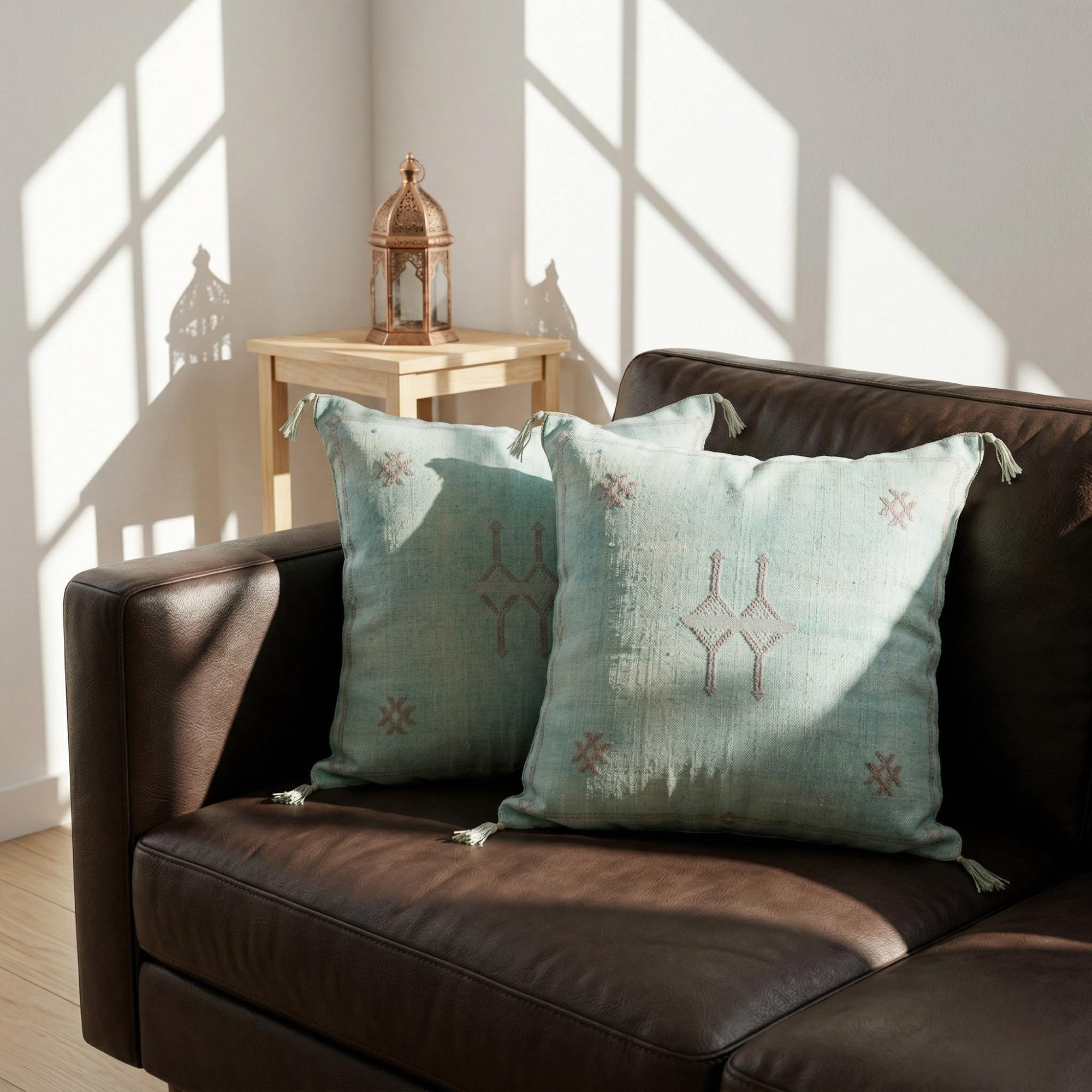 Berber Blue Sky Cactus Silk Handmade Sabra Pillow