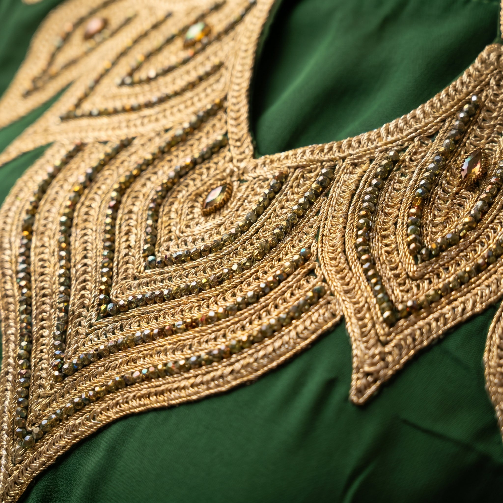 Gandoura Dress - Olive Green Embroidered Crepe Elegance