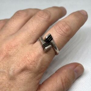 Handmade Tuareg Cross Sterling Silver Ring: Ebony Inlay, Adjustable Band