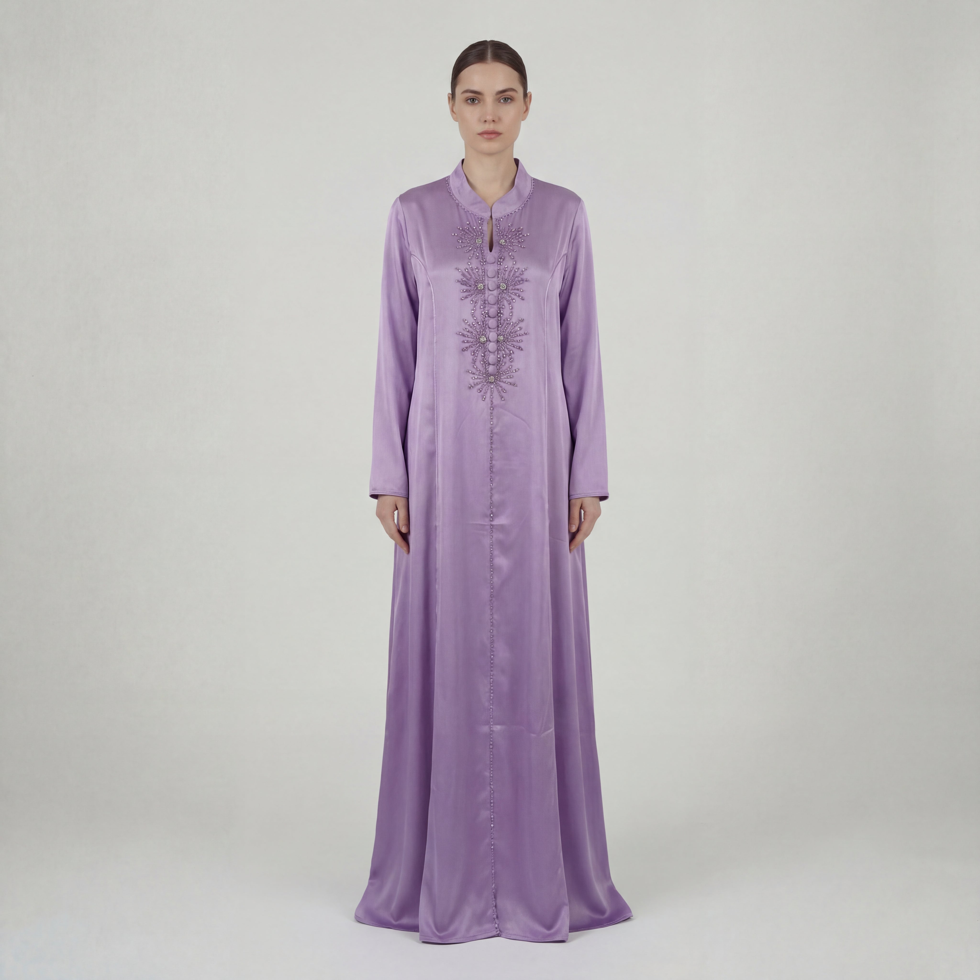 Pearl Embroidered Dress - Purple Occasion Abaya Style