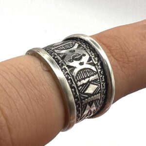 Sterling Silver Amazigh Ring - Hand-Engraved Berber Tribal Band (Size 7 US)