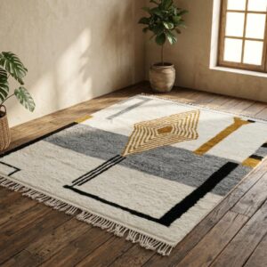 Authentic Beni Ourain Rug - Soft wool area rug, Handmade Berber rug, Morrocan rug, Neutral shag rug, Boho rug for living room