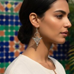 Silver Berber Tazerzit Dangle Bohemian Earrings, Handmade Tribal Jewelry