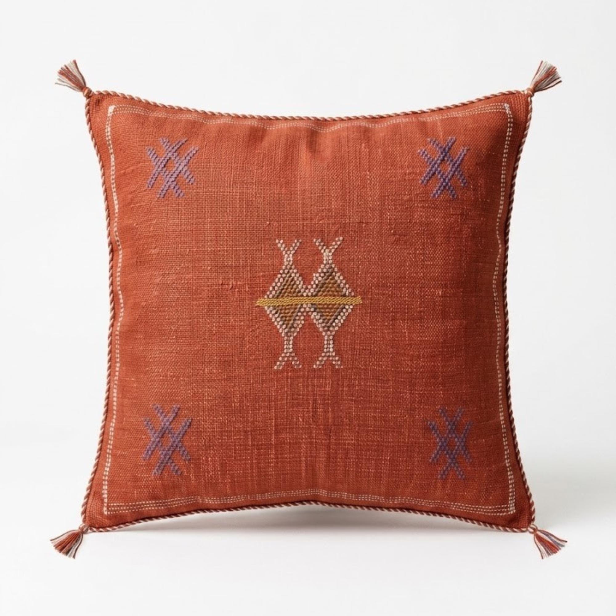 Berber Red Cactus Silk Handmade Sabra Cushion Pillow