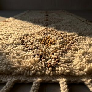 Beni Ourain Runner Rug, Berber Hallway Carpet, Cream and Brown Tribal Shag, Modern Minimalist Entryway Decor, Custom Size