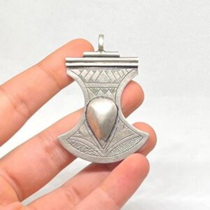 Antique Tuareg Cross Pendant: Silver Ebony African Amulet Pendant Necklace