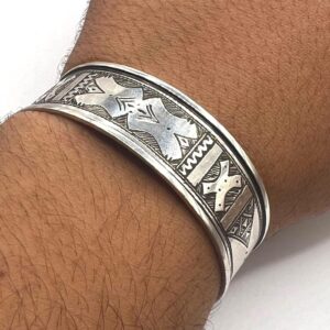 Sterling Silver Tuareg Cuff Bracelet: Hand-Engraved Berber Tribal Bangle, Boho Ethnic African Hammered Jewelry