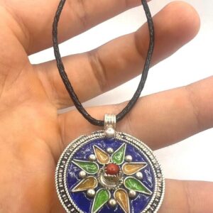 Kabyle Enamel Sterling Silver Pendant: Amazigh Berber Coral Pendant Necklace