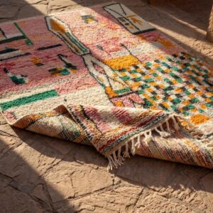 Pink Abstract Wool Rug, Handwoven Berber Carpet, Bohemian Geometric Area Rug