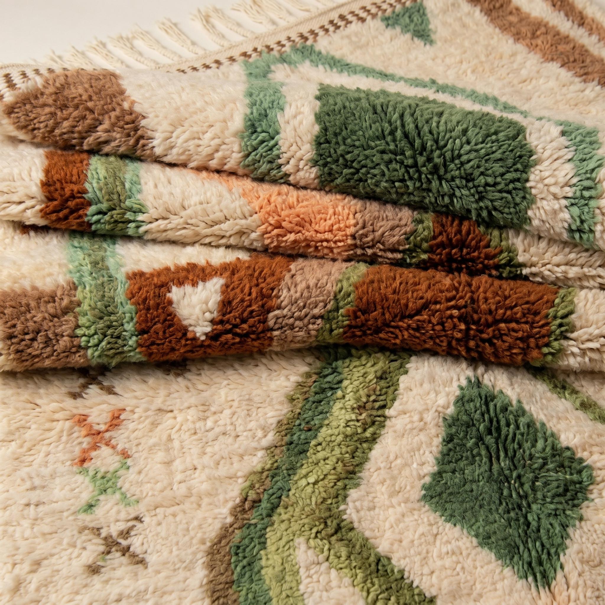 Azilal Rug - Ivory Sage Green Terracotta Wool Rug - Handmade Diamond Tribal Rug - Boho Area Rug - Berber Carpet - Multiple Sizes