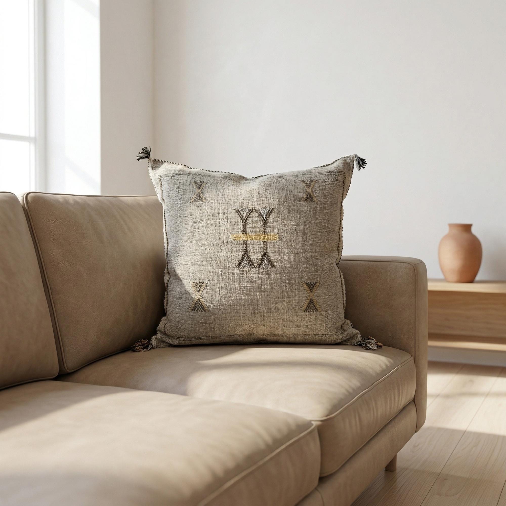 Berber Gray Cactus Silk Handmade Sabra Cushion Pillow