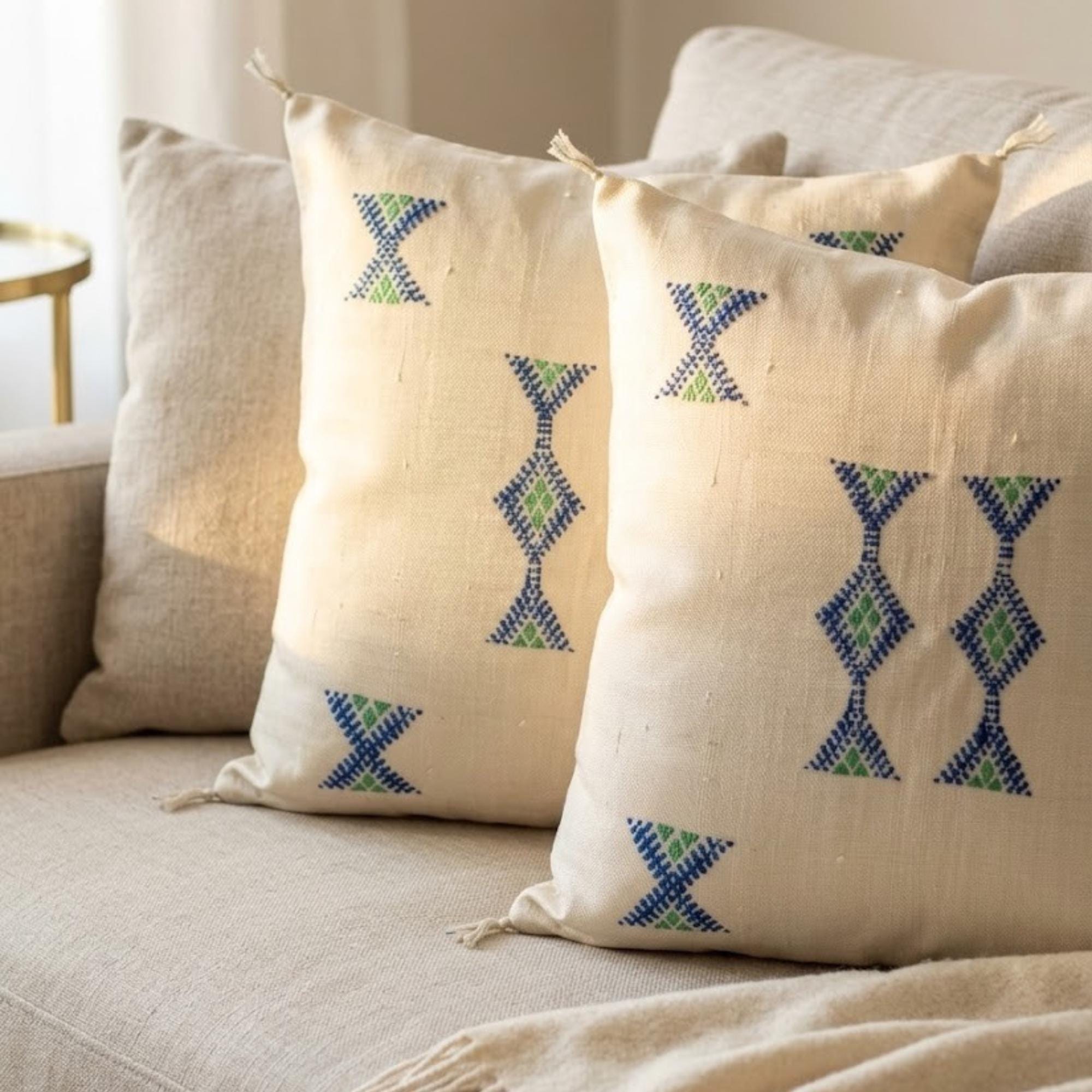 Berber White Cactus Silk Handmade Sabra Cushion Pillow