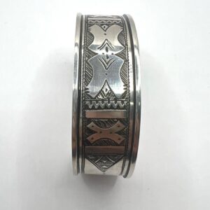 Sterling Silver Tuareg Cuff Bracelet: Hand-Engraved Berber Tribal Bangle, Boho Ethnic African Hammered Jewelry