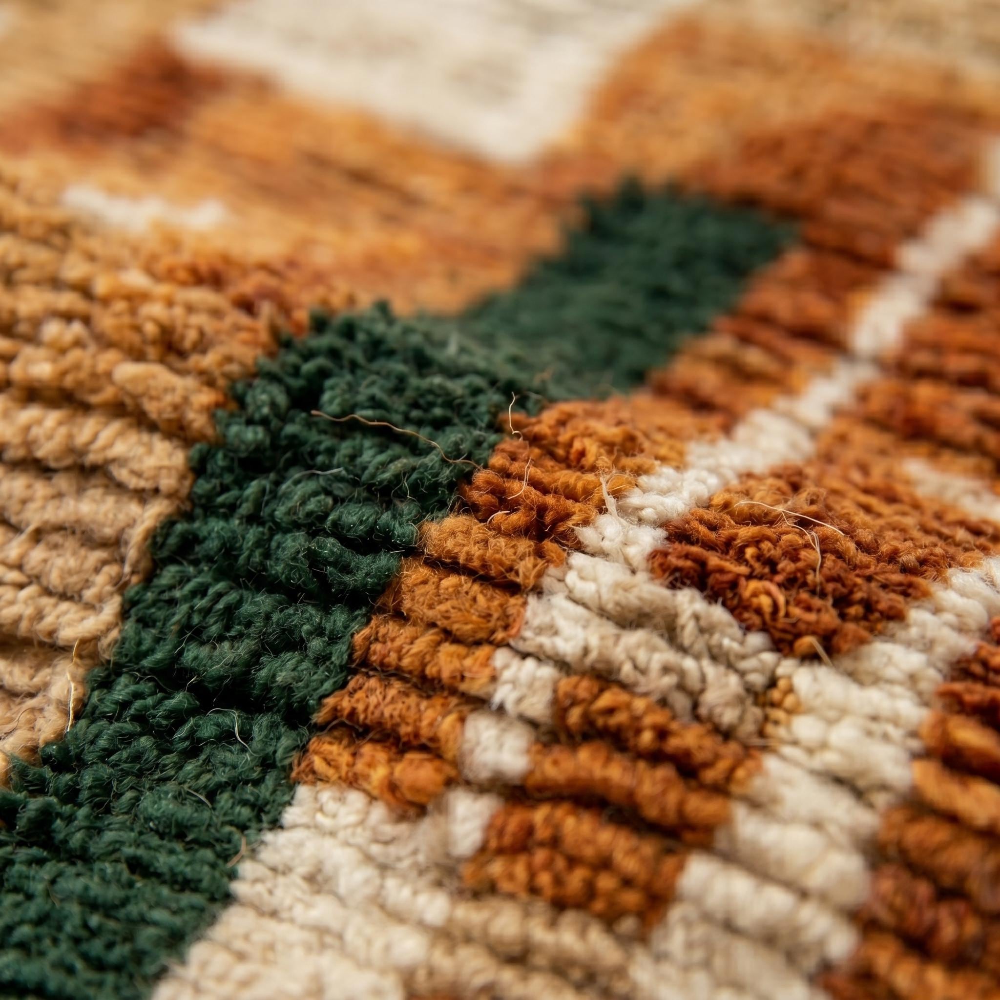 Boujaad Rug - Terracotta Forest Green Wool Rug - Handmade Abstract Art Rug - Earthy Boho Area Rug - Berber Carpet - Multiple Sizes