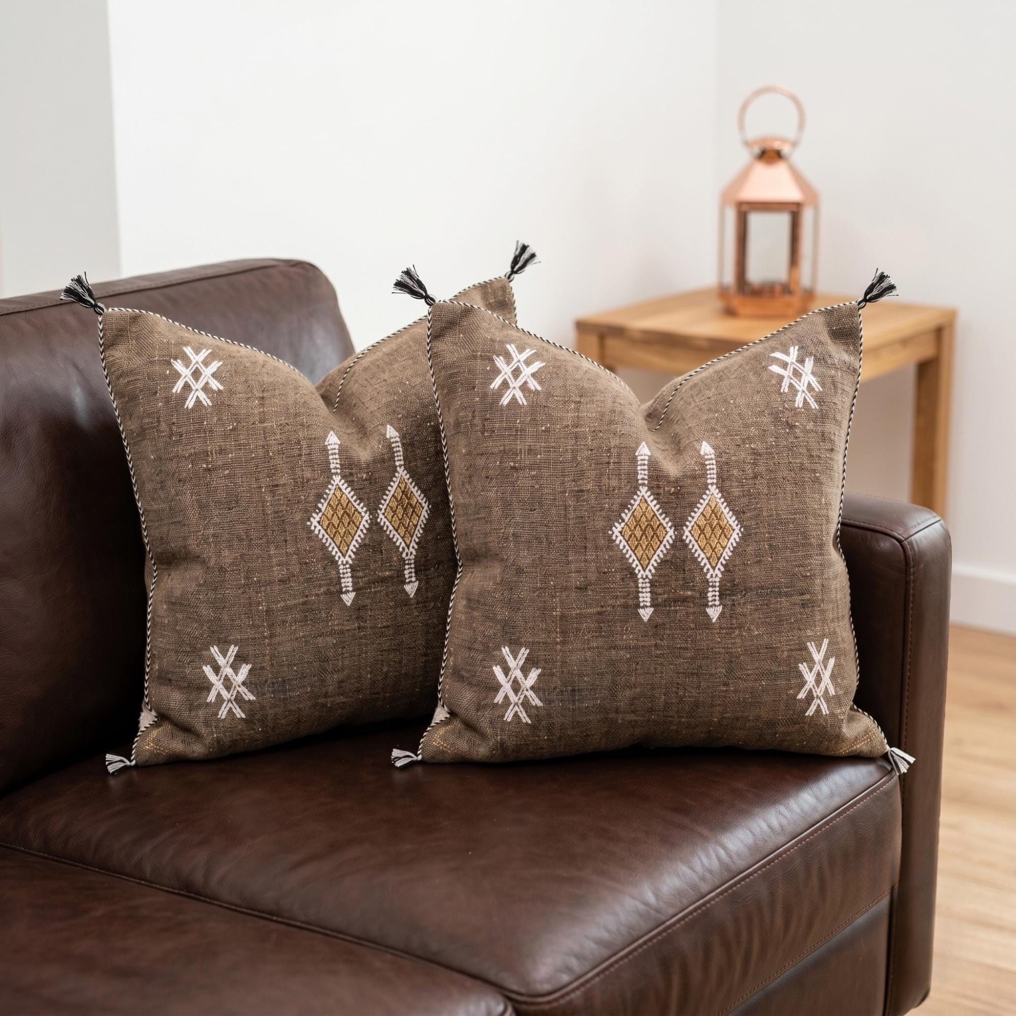 Berber Brown Cactus Silk Handmade Sabra Cushion Pillow