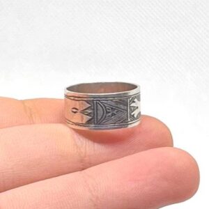 Handmade Sterling Silver Tuareg Cross Ring: Engraved Berber Ethnic Tribal Jewelry