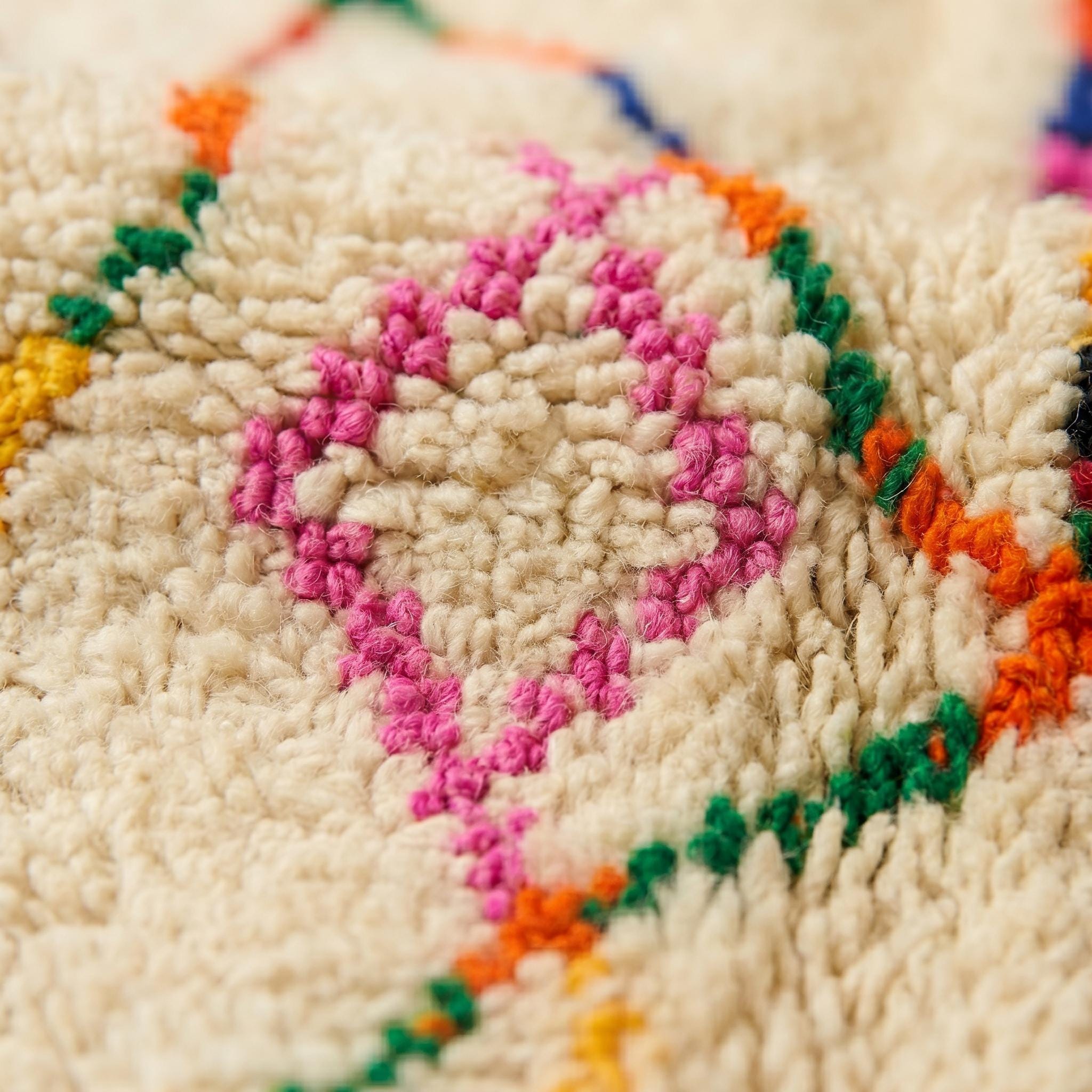 Ivory Blush Sage Azilal Rug - Handmade Berber Wool Tribal Diamond Area Rug - Cottagecore Boho - Multiple Sizes