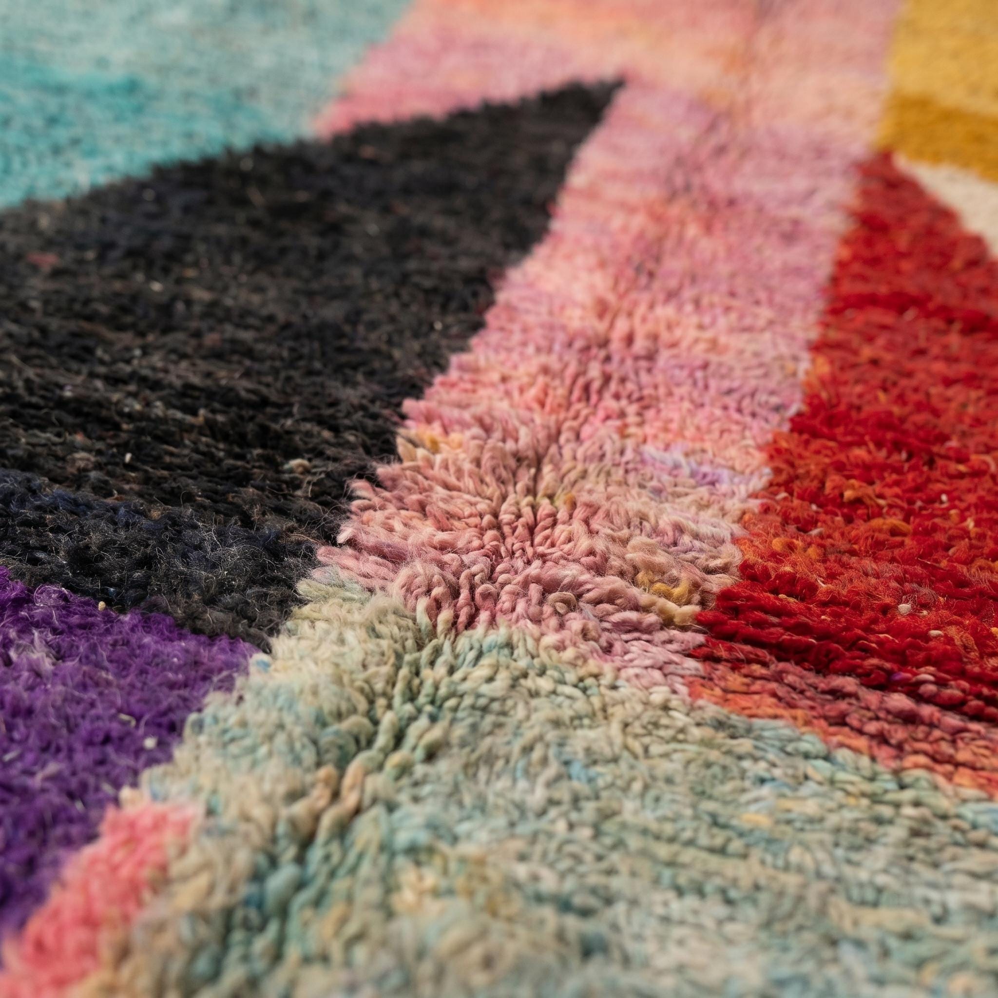 Boujaad Rug - Multicolor Geometric Triangle Wool Rug - Handmade Color Block Rug - 8x5 Bold Boho Area Rug - One of a Kind Berber rug