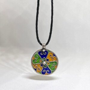 Amazigh Yaz Symbol Enamel Silver Pendant: Berber Kabyle Sterling Necklace