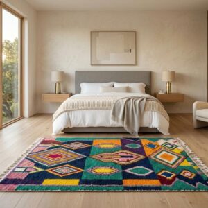 Hand-Knotted Wool Shag Rug, Jewel Tone Amazigh Beni Ourain Carpet