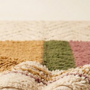 Boujaad Rug - Ivory Mustard Pink Wool Rug - Handmade Chevron Color Block Rug - Boho Area Rug - Berber Carpet - Multiple Sizes