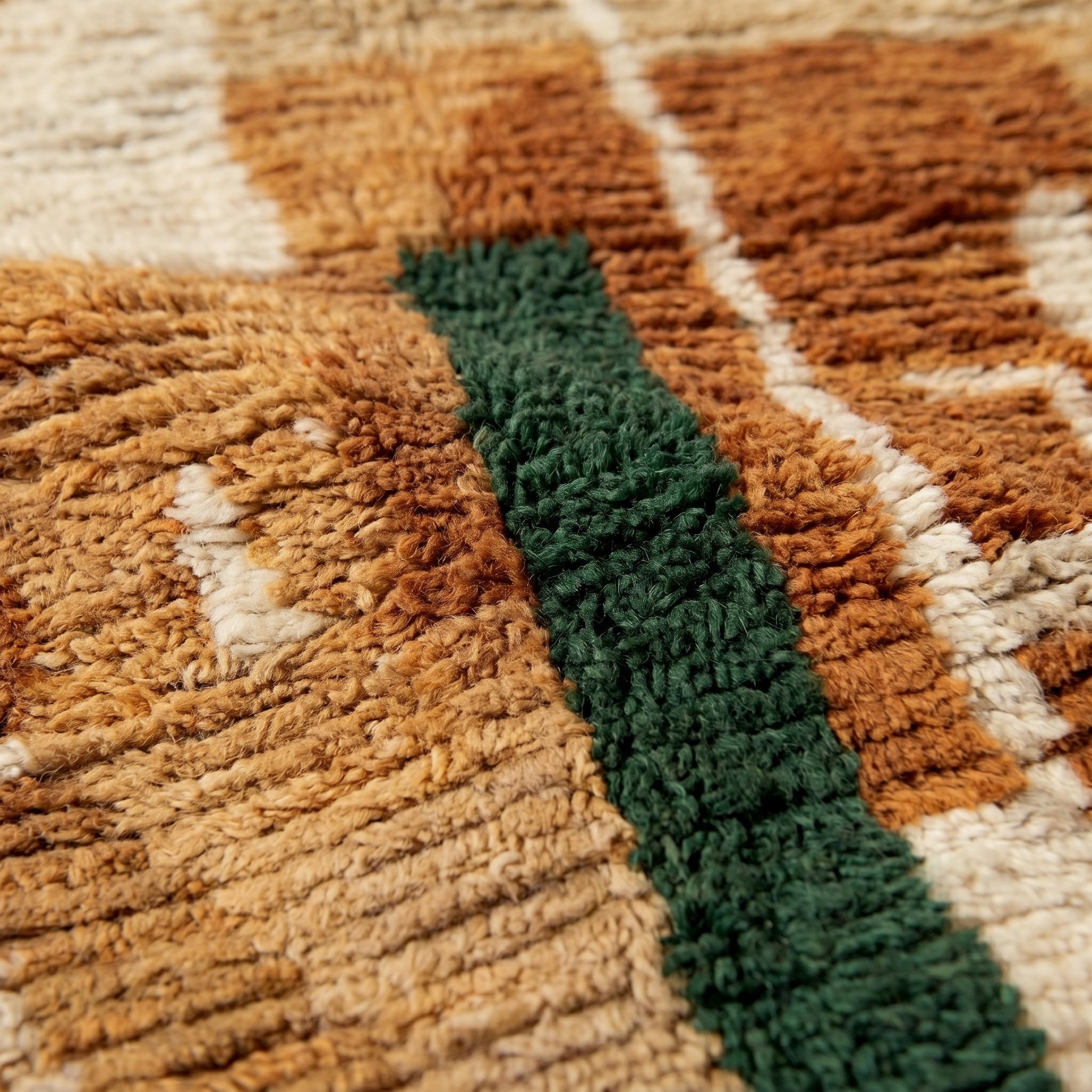 Boujaad Rug - Terracotta Forest Green Wool Rug - Handmade Abstract Art Rug - Earthy Boho Area Rug - Berber Carpet - Multiple Sizes