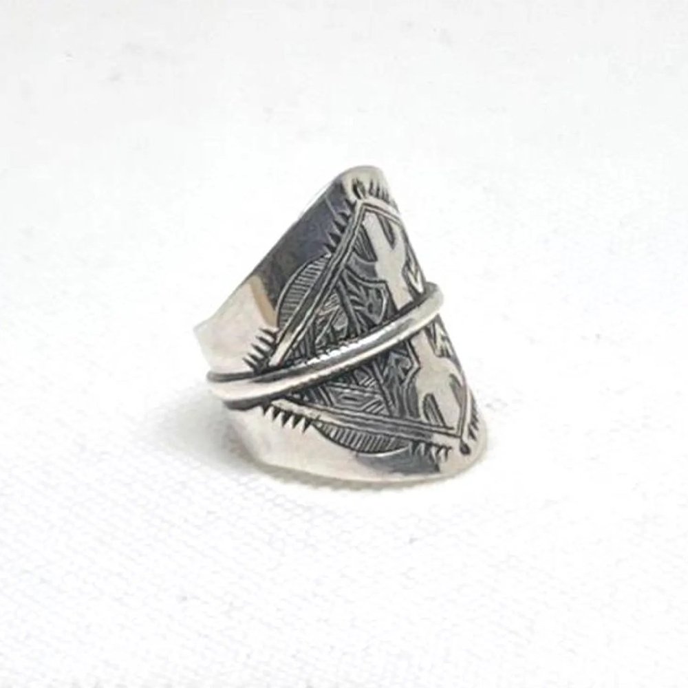 Handmade Sterling Silver Berber Amazigh Yaz Ring: Tribal Tuareg Jewelry, Size 56 EU