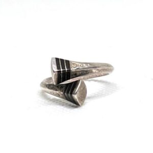Handmade Tuareg Cross Sterling Silver Ring: Ebony Inlay, Adjustable Band