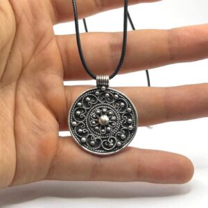 Berber Amulet Sterling Silver Pendant Necklace: Tuareg Cross Spiral Balls