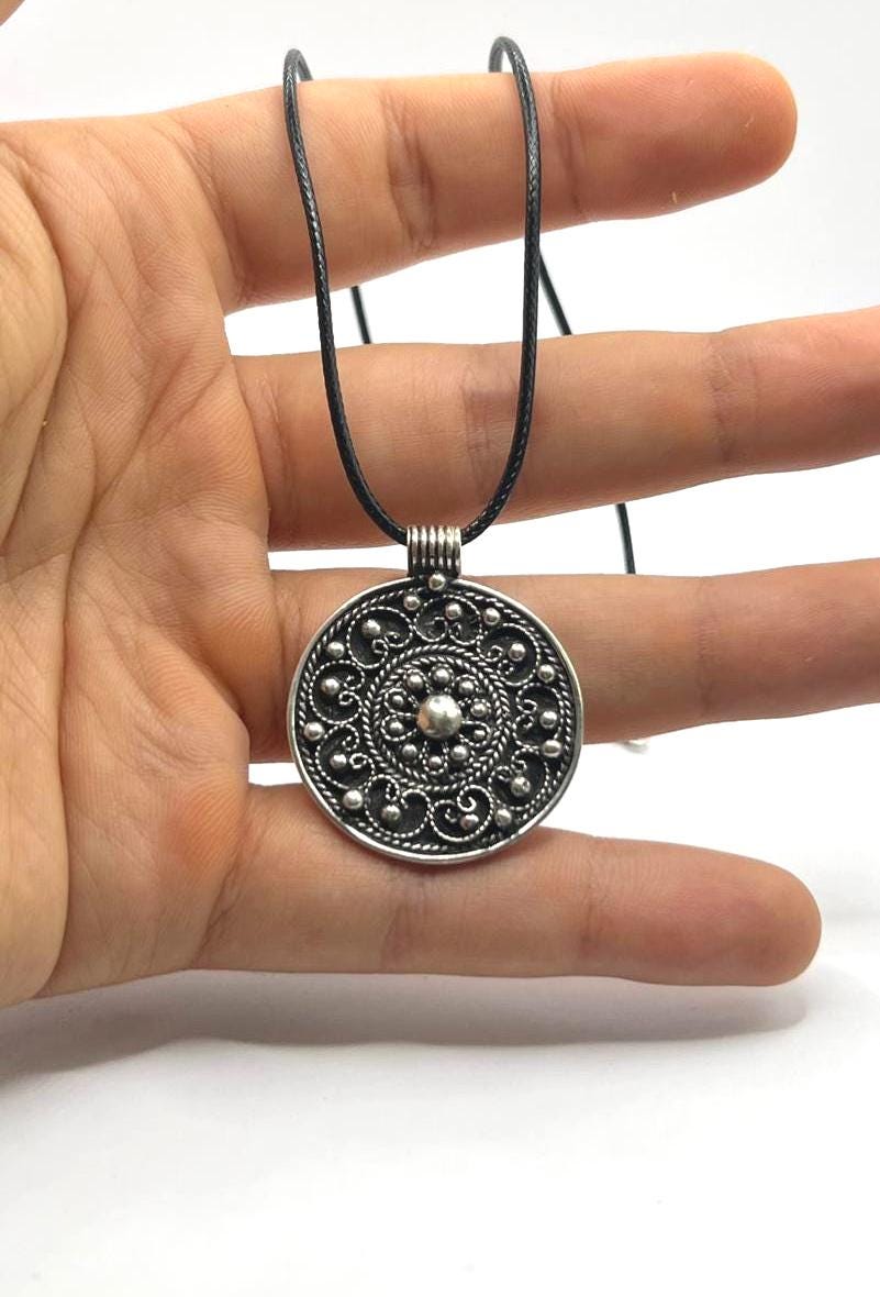 Berber Amulet Sterling Silver Pendant Necklace: Tuareg Cross Spiral Balls