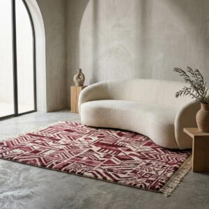 Handwoven Burgundy Berber Rug - Abstract Tribal Wool Shag Carpet