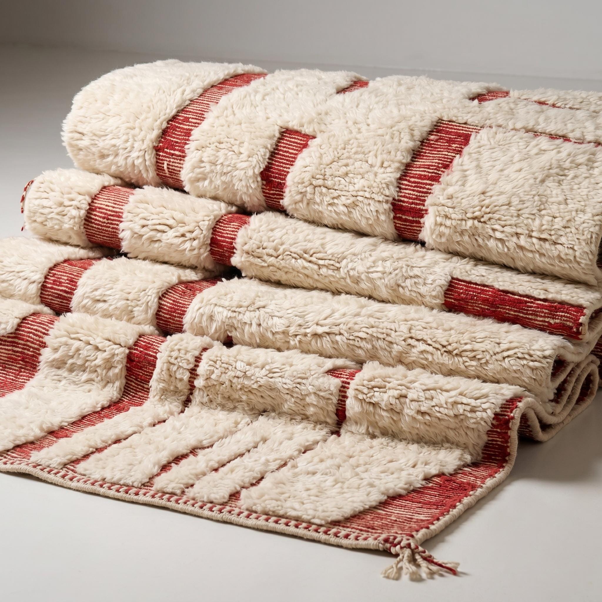 Boujaad Rug - Ivory Red Wool Rug - Handmade Abstract Architectural Rug - Modern Area Rug - Berber Carpet - Multiple Sizes