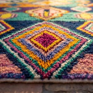 Hand-Knotted Wool Shag Rug, Jewel Tone Amazigh Beni Ourain Carpet