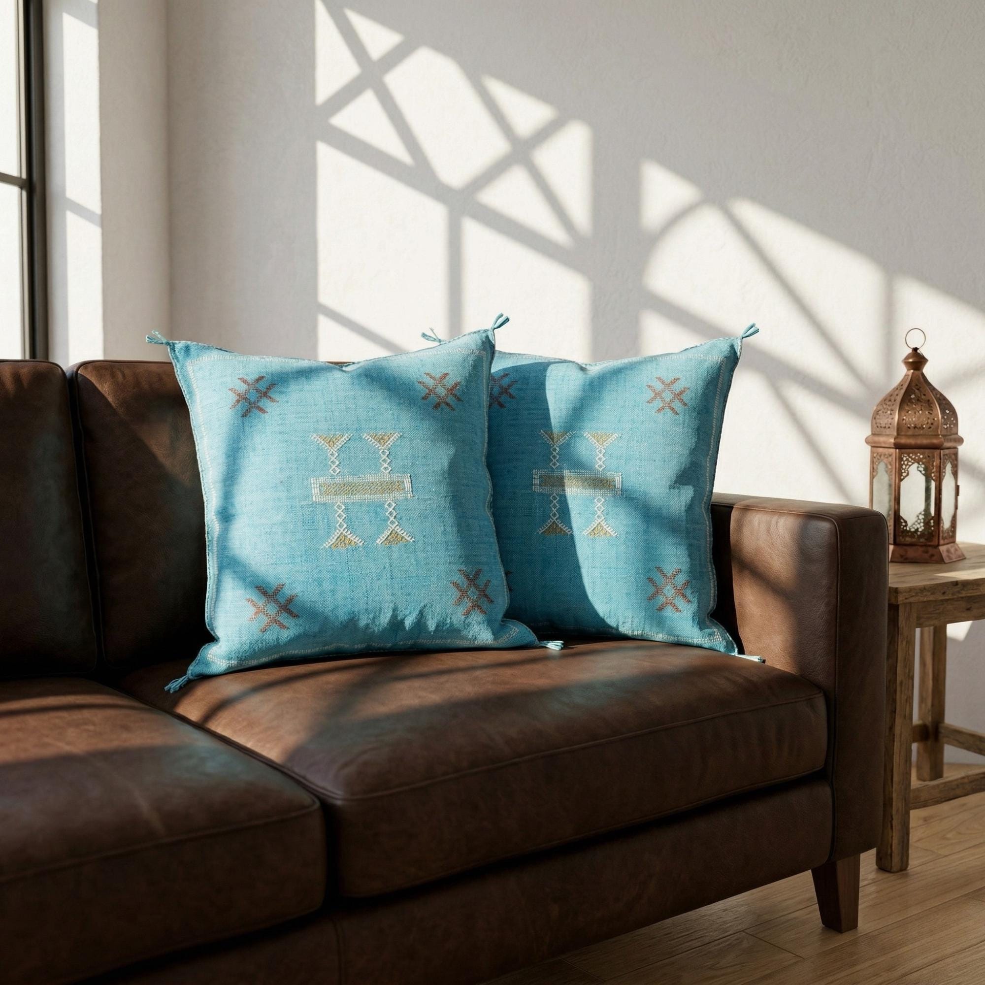 Berber Cactus Silk Cover 20x20 Blue Sky Pillow