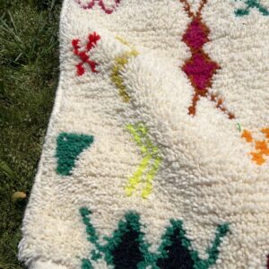 Azilal Rug - Ivory Rainbow Symbol Wool Rug - Handmade Boho Rug - Colorful Berber Carpet - Tribal Area Rug - Multiple Sizes