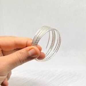 Sterling Silver Bangle Set, Berber Tribal Cuff Bracelet
