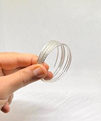 Sterling Silver Bangle Set, Berber Tribal Cuff Bracelet