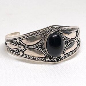 Handmade Onyx Sterling Silver Berber Bracelet, Boho Cuff Bangle