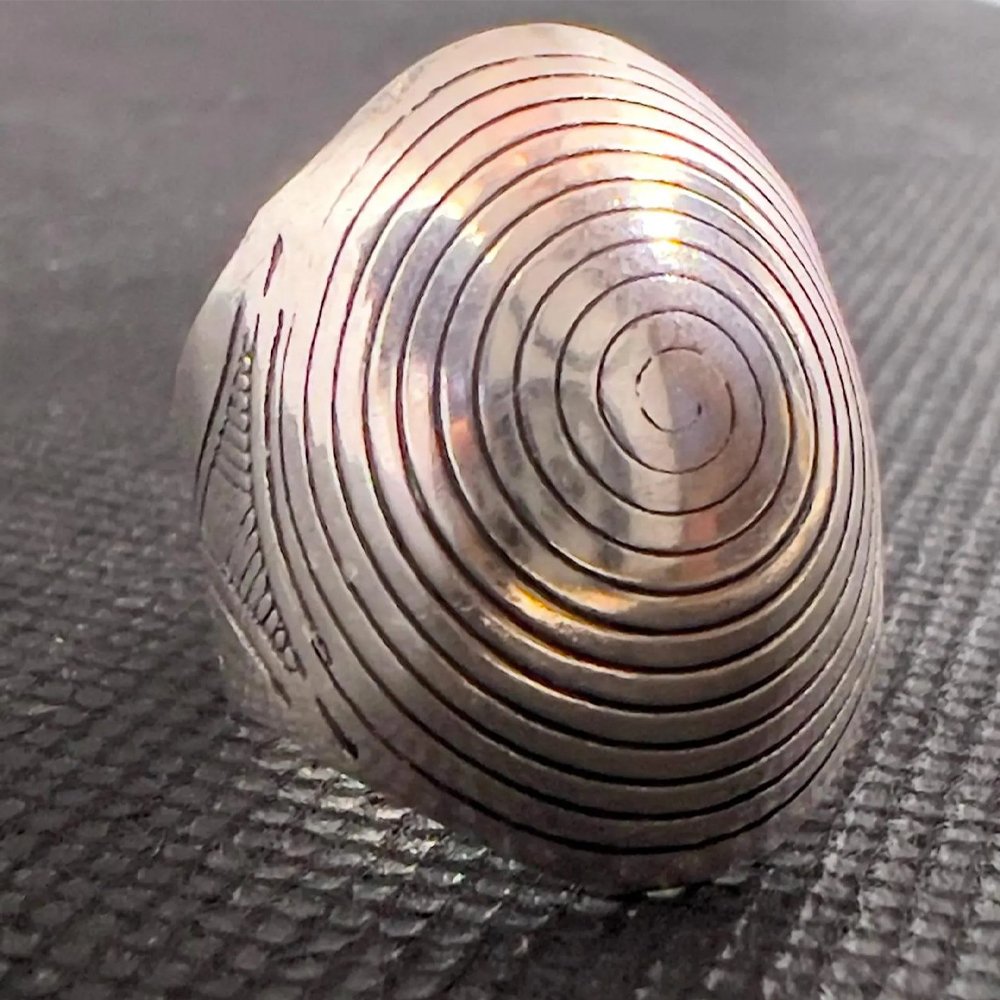 Handmade Sterling Silver Berber Ring: Spiral Engraved Tribal Jewellery, Size 8